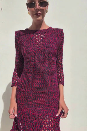Chanel | Red + Blue Cotton Crochet 4 Pocket Long sleeve Dress | AU 10