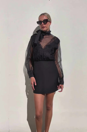 Valentino | L/S Silk Chiffon Lace Mini Dress | AU 8