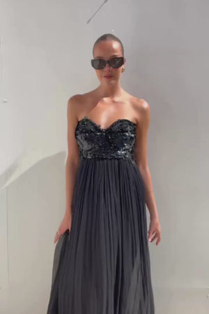 Rachel Gilbert | Black Strapless Gown with Sequin Bodice | AU 10