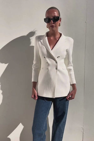 Scanlan Theodore | Crepe Knit White Tailored Blazer | AU 6