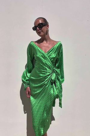Scanlan Theodore | Silk Spot Wrap Dress Apple | AU 8