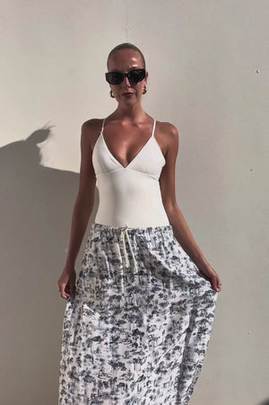 SIR | Navy/ White Palm Drawstring Skirt | AU 8