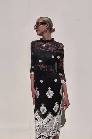 Alexis | Beata Cocktail Dress Floral Blk Lace | AU 12