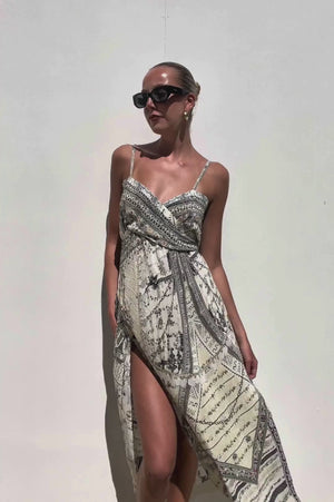 Camilla | Long Wrap Dress With Frill | AU 10