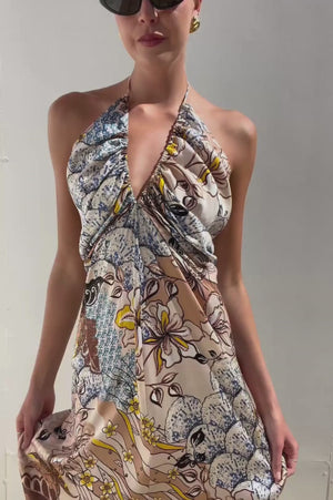 Scanlan Theodore | Printed Silk Halter Dress | AU 10
