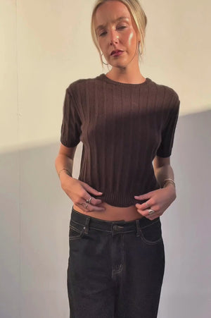 Khaite | Chocolate Ribbed S/S Sweater | AU 8