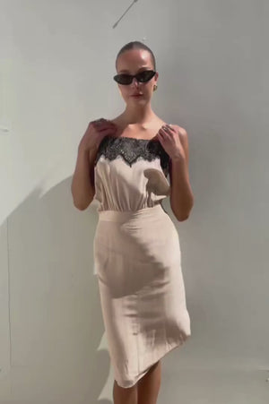 Flannel | Nude Silk and Lace Slip Dress | AU 8