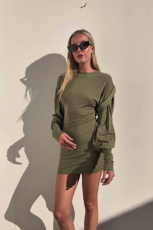 X The Attico | Quinn Mini Dress Olive | AU 8