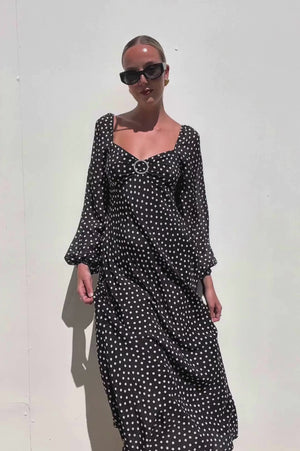 Rixo | L/S Polka Dot Dress With Buckle | AU 6