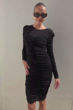 Scanlan Theodore | Sparkle Ruched Black L/S Dress | AU 10