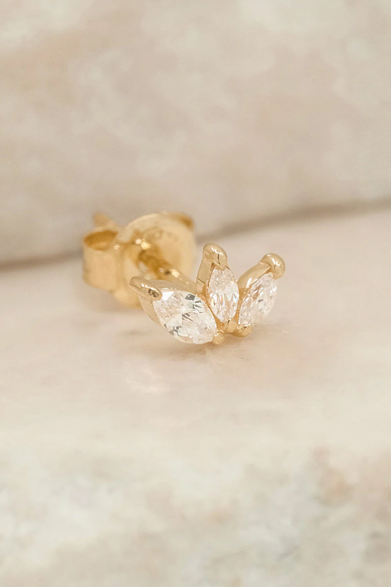 BYC 14K Gold Blooming Lotus Crystal Cartilage Earring