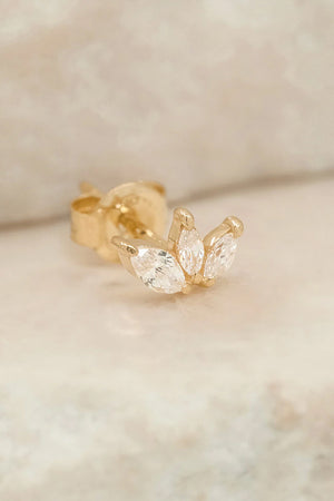 14K Gold Blooming Lotus Crystal Cartilage Earring