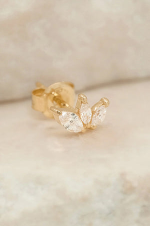 14K Gold Blooming Lotus Crystal Stud Earring
