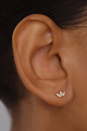14K Gold Blooming Lotus Crystal Cartilage Earring