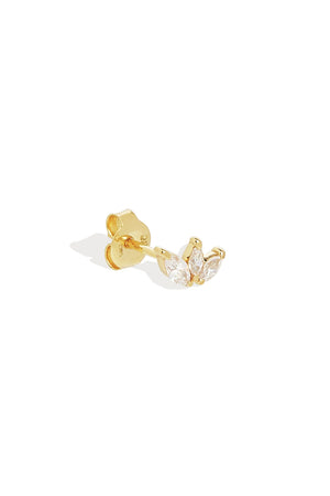 14K Gold Blooming Lotus Crystal Stud Earring