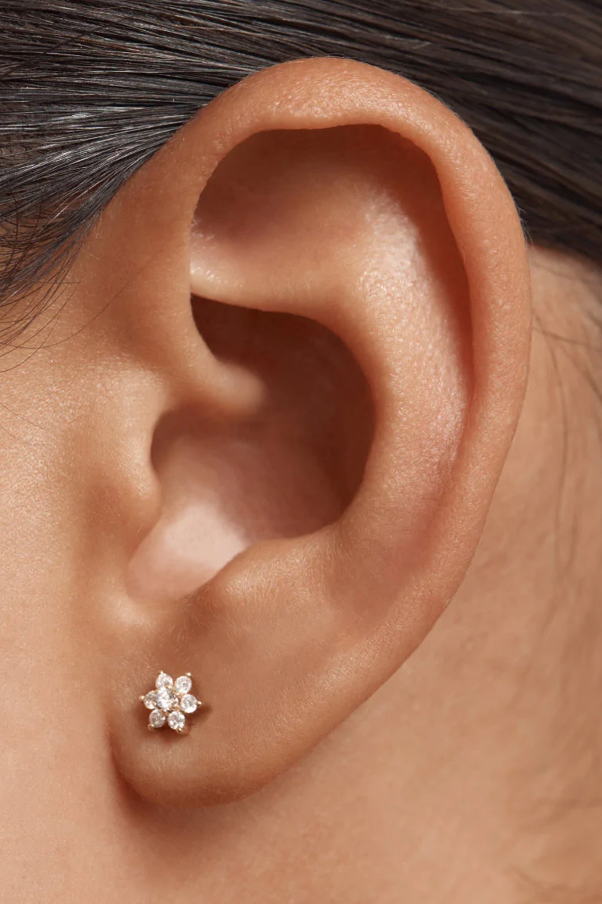 14K Gold Lotus Flower Diamond Single Earring