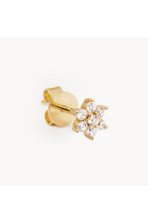 14K Gold Lotus Flower Diamond Single Earring