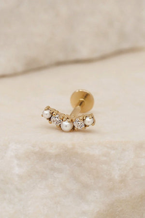 14K Gold Diamond Whimsical Cartilage Flatback Earring