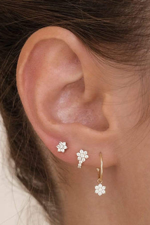 14K Gold Crystal Lotus Flower Hoops