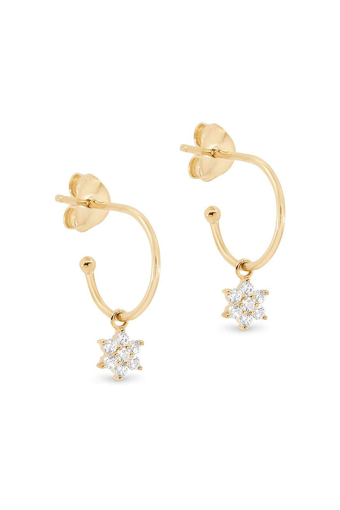 14K Gold Crystal Lotus Flower Hoops