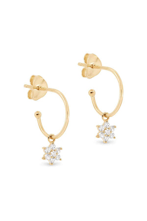 14K Gold Crystal Lotus Flower Hoops