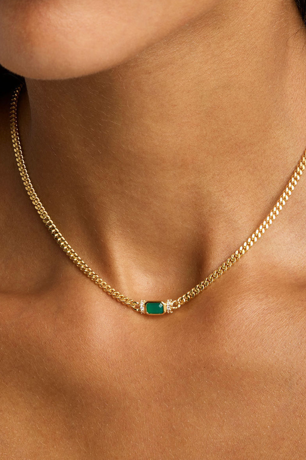 Strength Within Green Onyx & Curb Choker - Gold